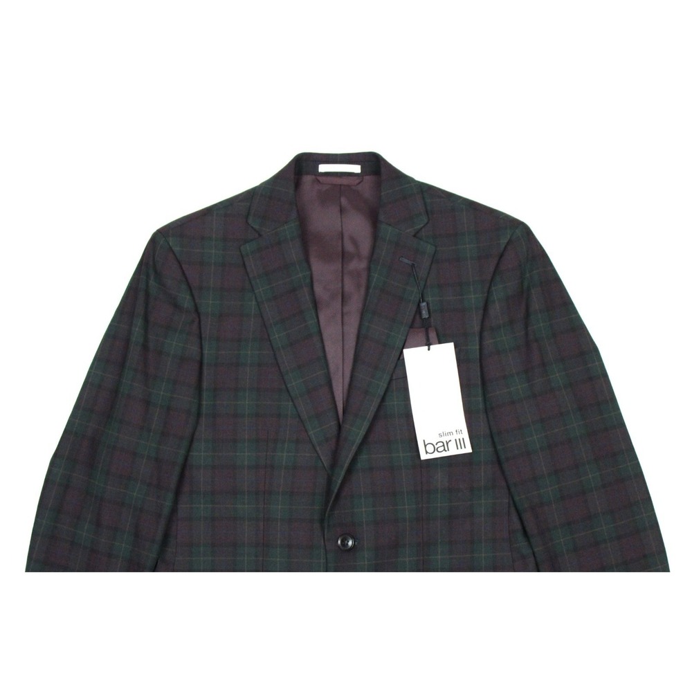 $425 Bar III Mens Green Burgundy Suit Jacket 42 L Slim Fit Wool Blend Stretch - Picture 6 of 10
